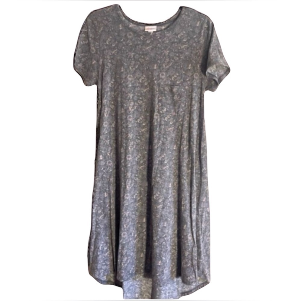 LULA ROE gray floral patterned short sleeve t shirt maxi dress